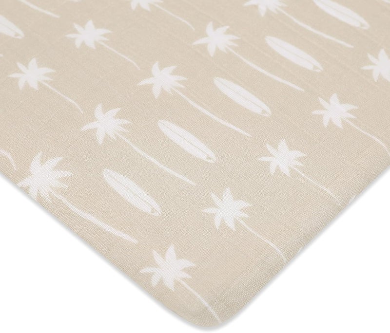 babyletto Muslin Baby Bassinet Sheets for Girls & Boys - GOTS Certified Breathable Organic Cotton Cover, 360° Fitted, Soft, Gentle, and Cozy Rectangle Bedside Bassinet Sheets - Beach Bum - Image 1